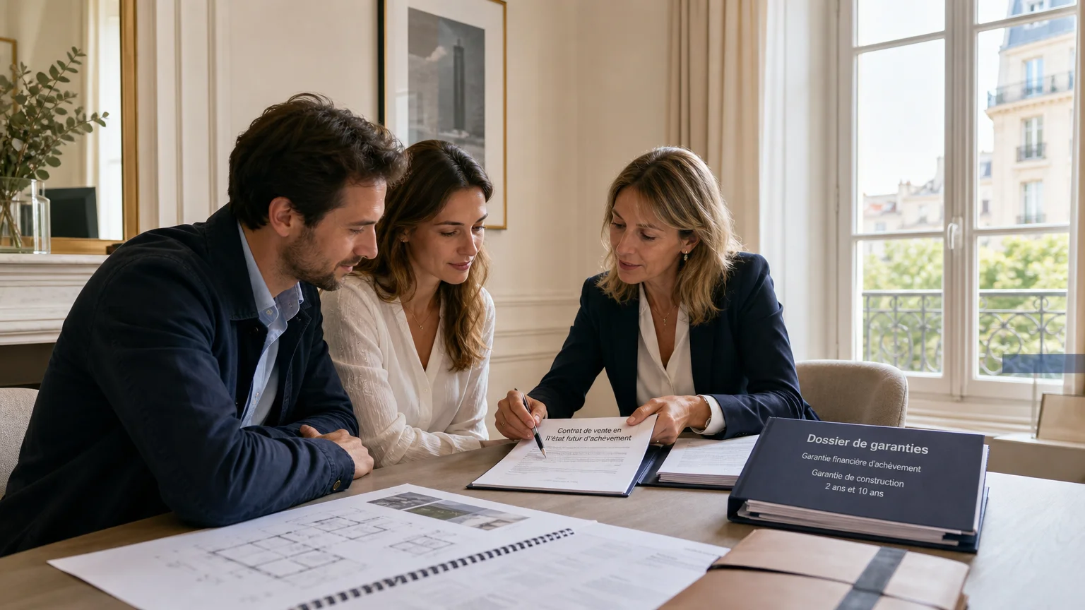 Acquéreurs examinant les garanties d’un achat immobilier en VEFA