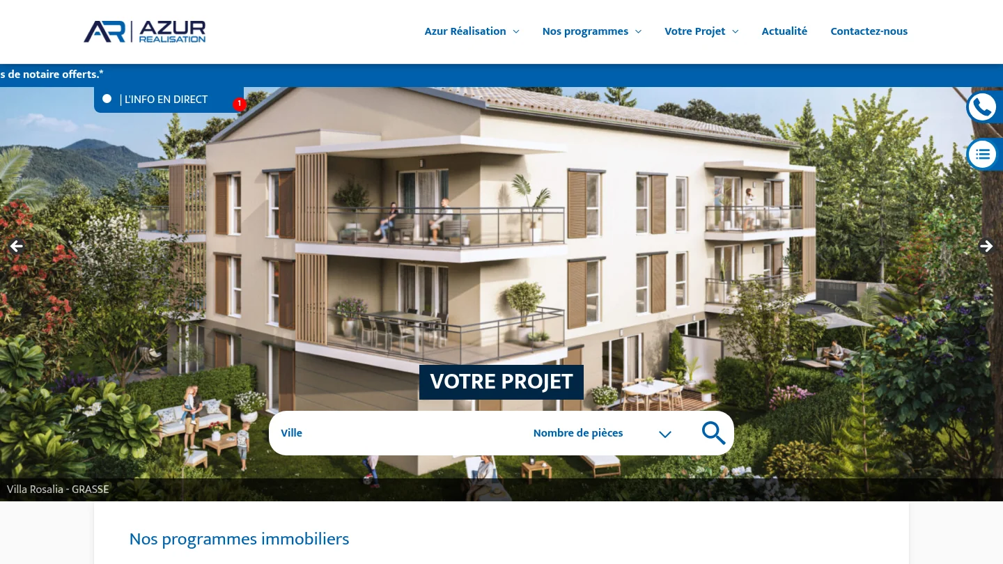 Capture de la page d’accueil de Azur Réalisation