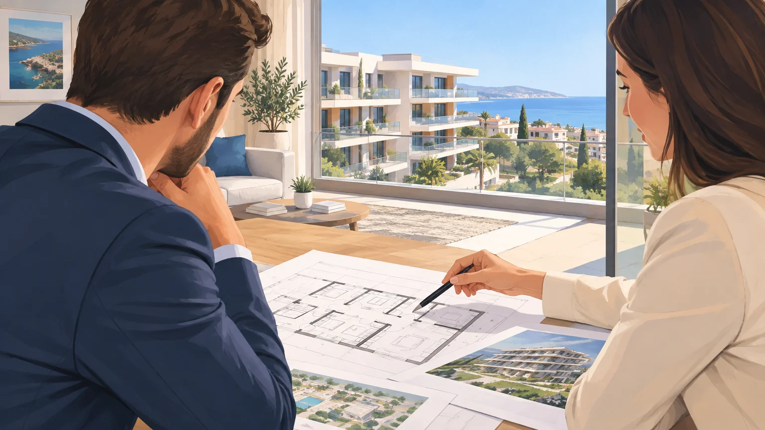 Examen des plans d’un appartement neuf destiné à la location