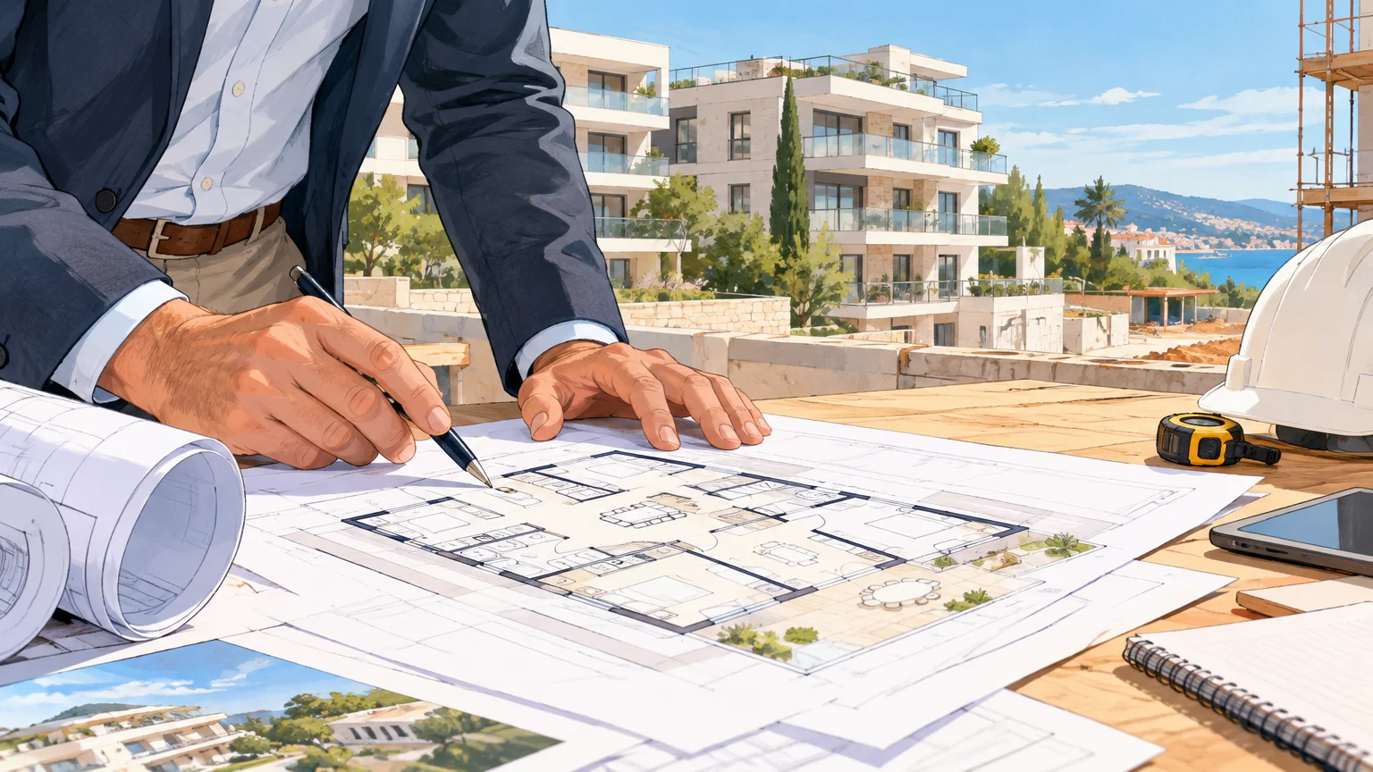 Plans d’un logement collectif neuf examinés avant un investissement locatif