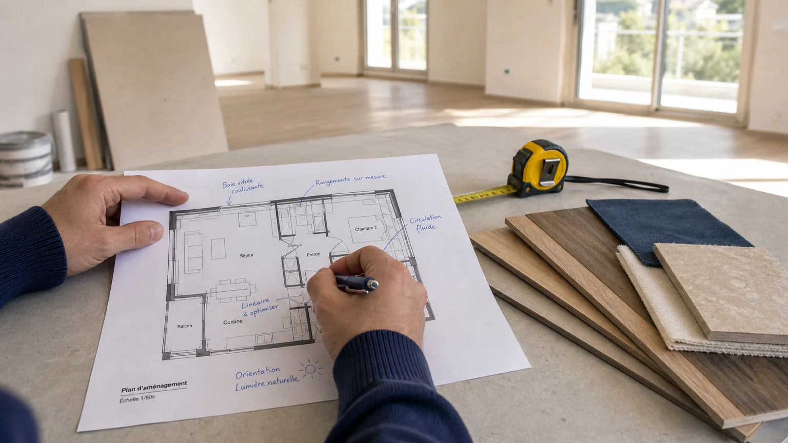 Préparer les modifications d’agencement d’un logement neuf sur un plan
